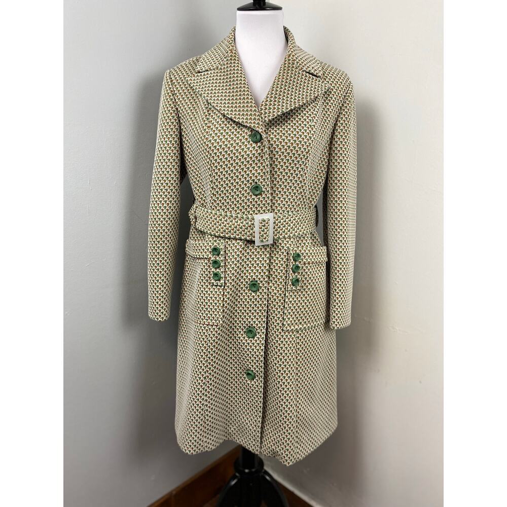 Vintage Lan Siang 70s Geometric Button Front Long Blazer Pea Coat MCM Medium